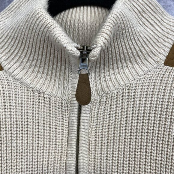 Orvis Signature Beige Knit Zip Sweater Vest W/Tan Patches Hunting Men's “L” - Picture 5 of 11